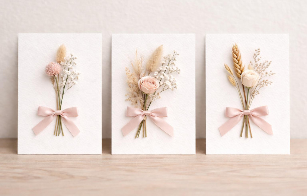 Twee kaarten maken met droogbloemen 
